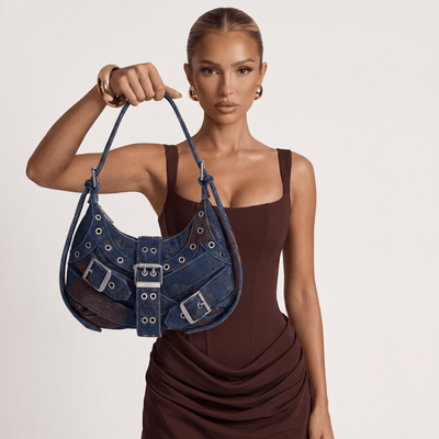 Desigual Denim Buckle Shoulder Bag – Edgy Studded Hobo Bag 💙🔥 - MASTERPIECE
