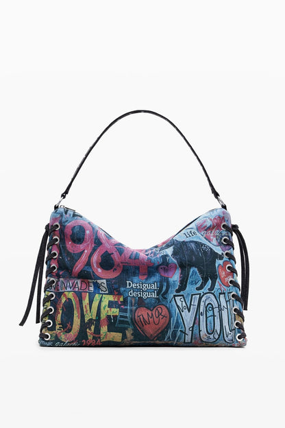 Desigual Graffiti Baguette Shoulder Bag – Urban Art Statement 🎨🖤 - MASTERPIECE
