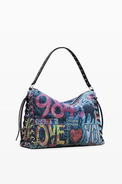 Desigual Graffiti Baguette Shoulder Bag – Urban Art Statement 🎨🖤 - MASTERPIECE