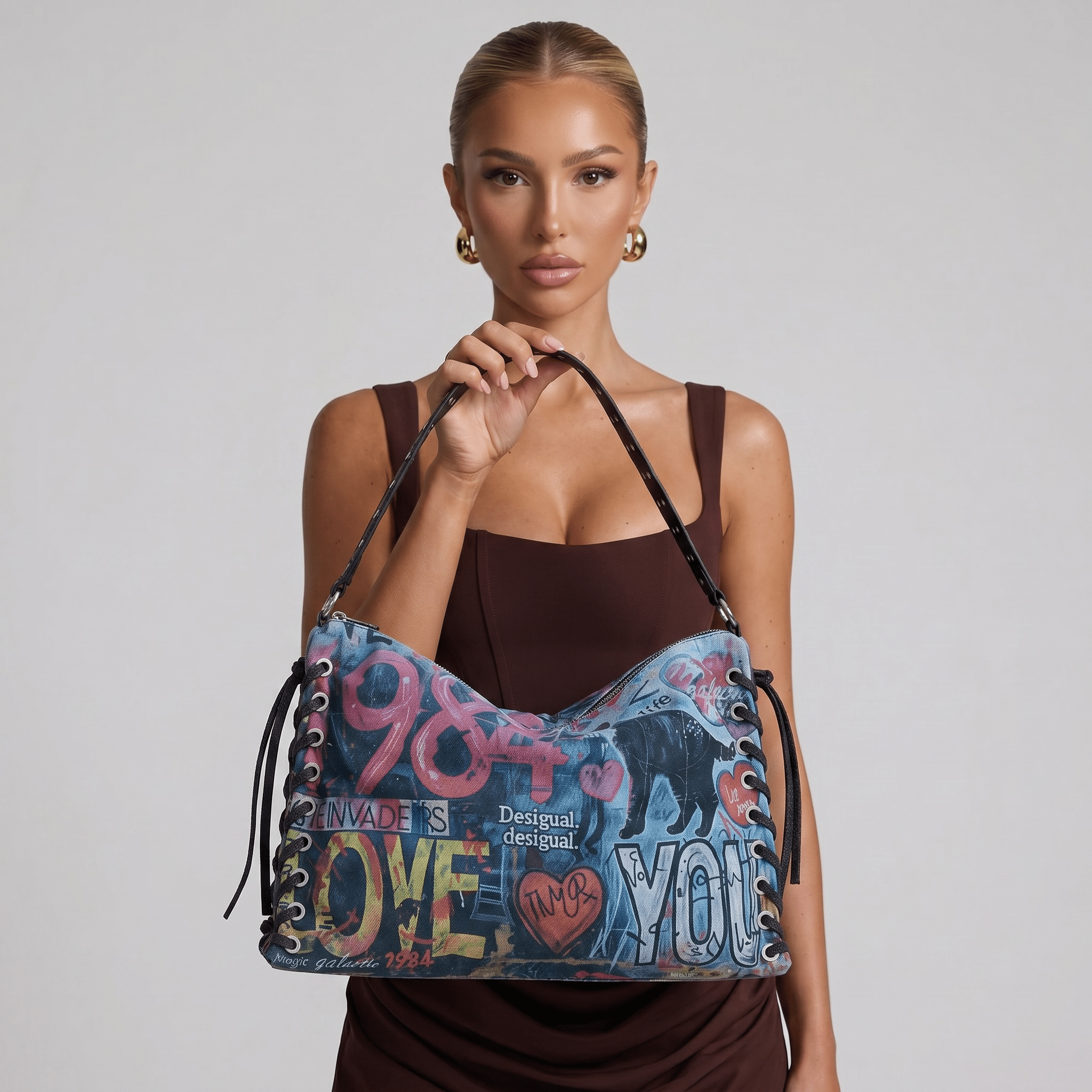 Desigual Graffiti Baguette Shoulder Bag – Urban Art Statement 🎨🖤 - MASTERPIECE