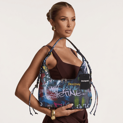 Desigual Graffiti Shoulder Bag – Multicolor Street Art Style 🎨🖤 - MASTERPIECE