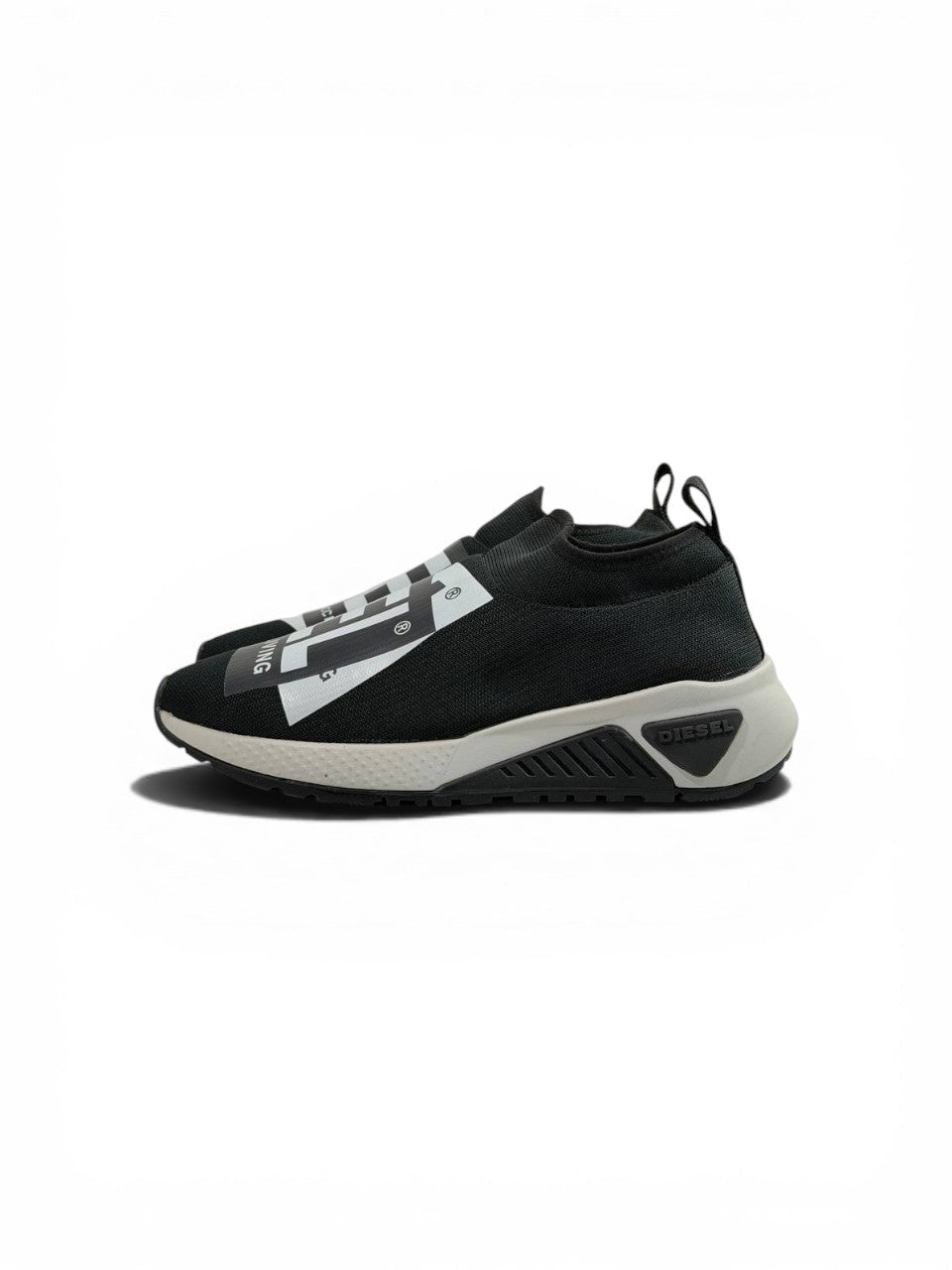 Diesel Black Slip-On Sneakers – Bold Logo Print, Lightweight Knit Trainer - MASTERPIECE