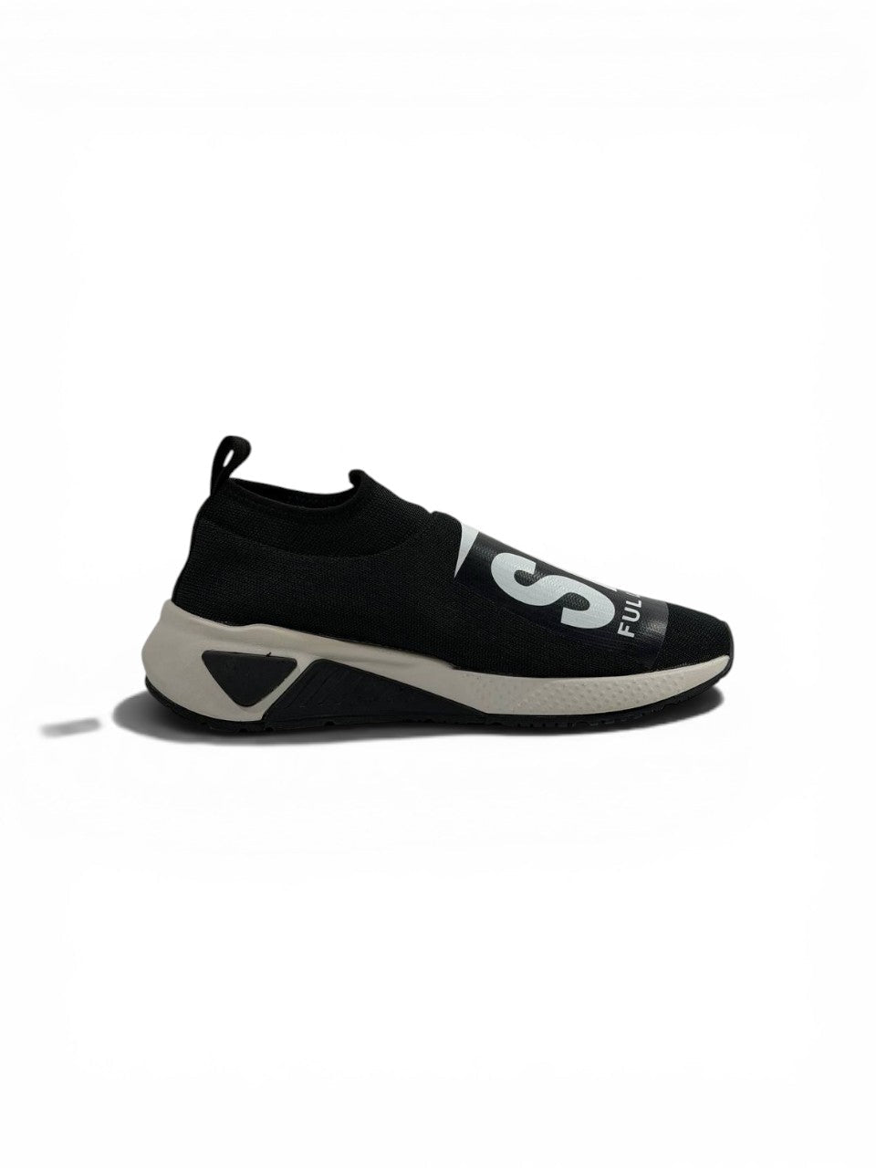 Diesel Black Slip-On Sneakers – Bold Logo Print, Lightweight Knit Trainer - MASTERPIECE