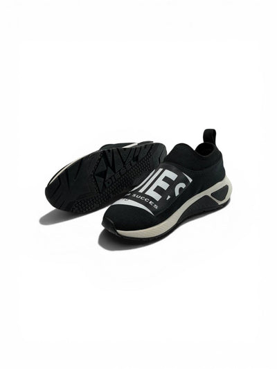 Diesel Black Slip-On Sneakers – Bold Logo Print, Lightweight Knit Trainer - MASTERPIECE