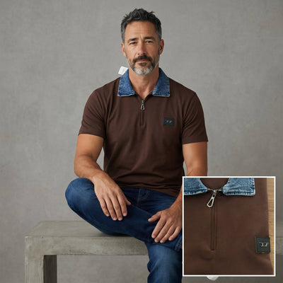 Diesel Denim Collar Half-Zip Polo – Chocolate Brown Edition 🤎👖 - MASTERPIECE
