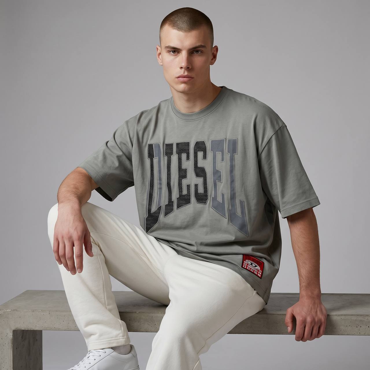 Diesel Oversized Varsity Logo T-Shirt – Stone Grey ⚡🩶 - MASTERPIECE