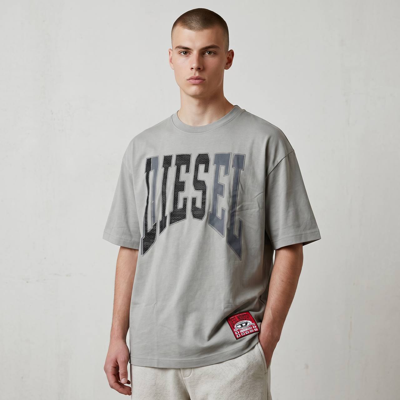 Diesel Oversized Varsity Logo T-Shirt – Stone Grey ⚡🩶 - MASTERPIECE