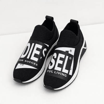 Diesel Slip-On Logo Knit Trainer Sneakers — Black - MASTERPIECE