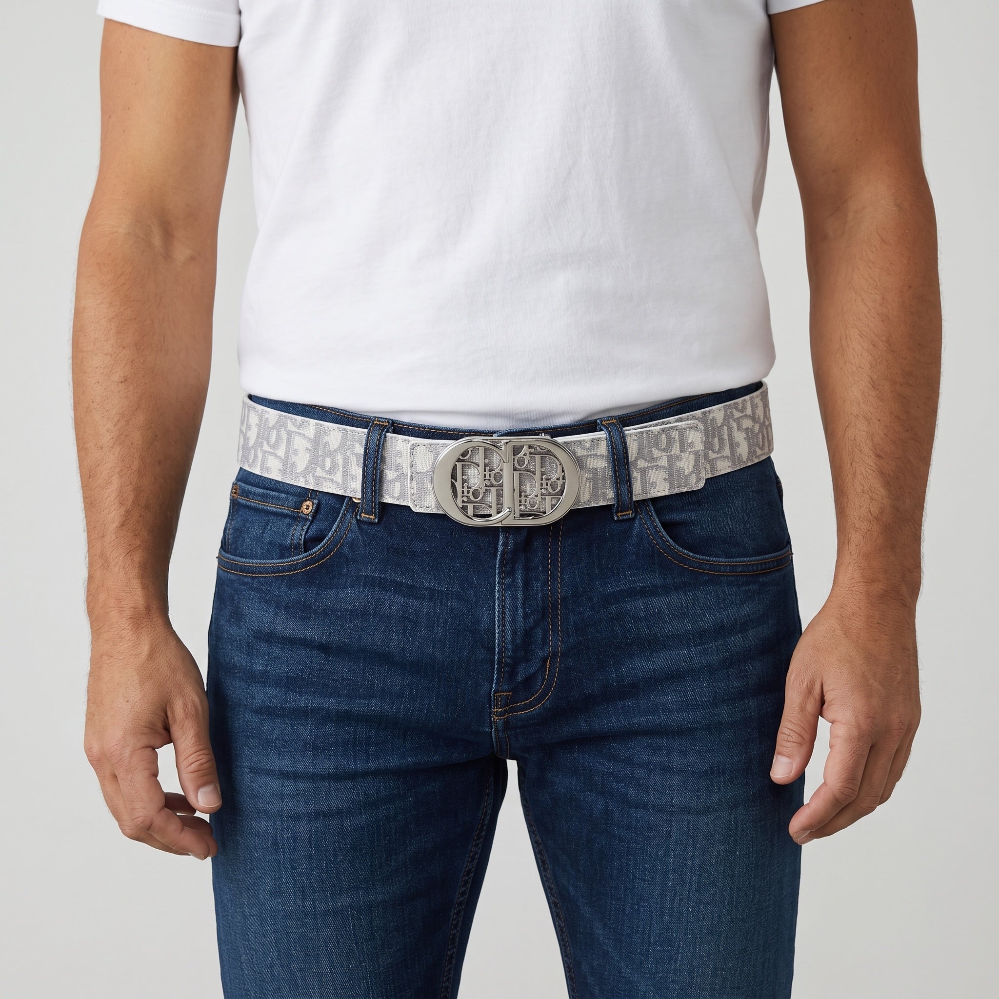 Dior Belt – Grey Monogram Canvas CD Buckle ✨🔒120 cm - MASTERPIECE
