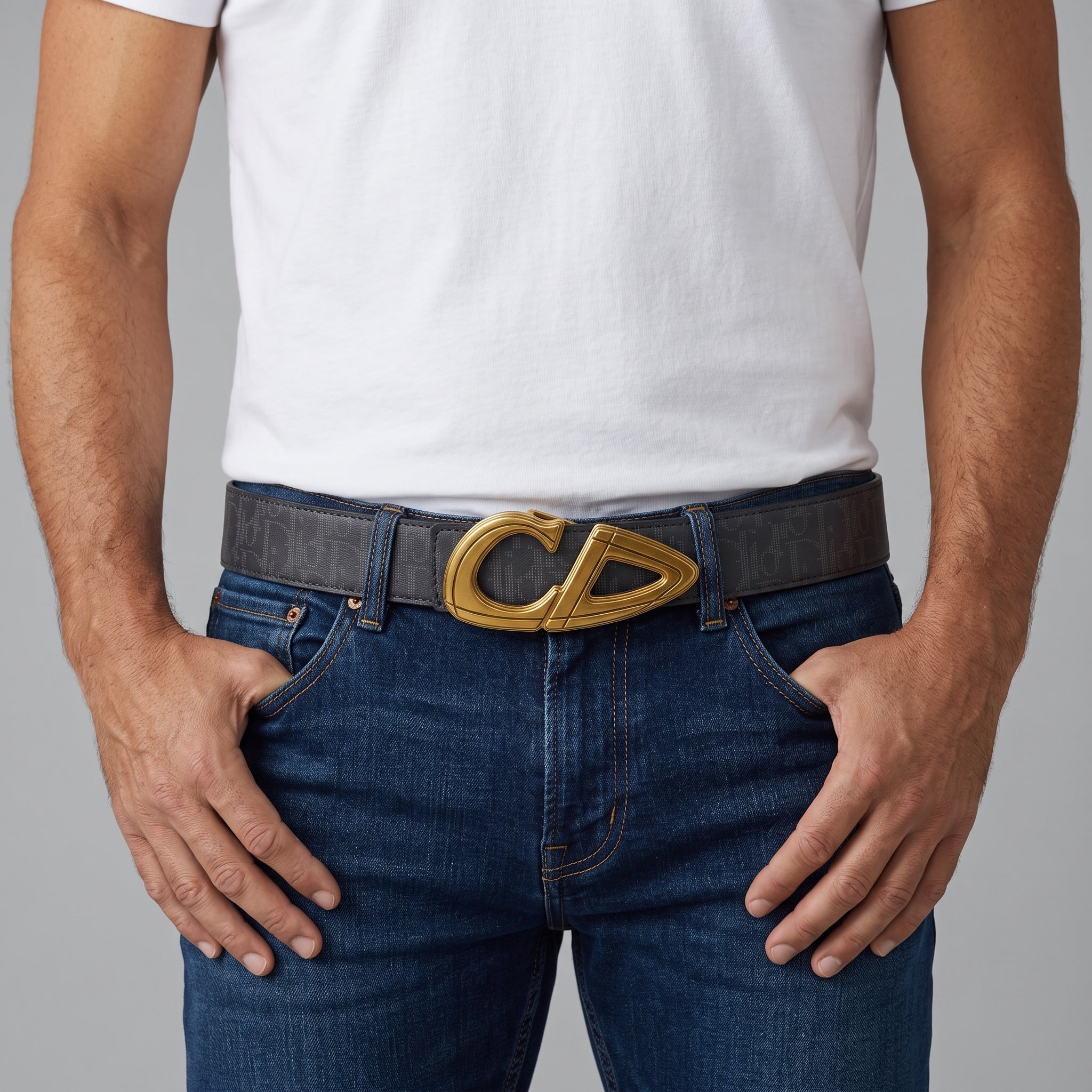 Dior Belt – Grey Monogram Gold CD Buckle 🟡 120 cm - MASTERPIECE