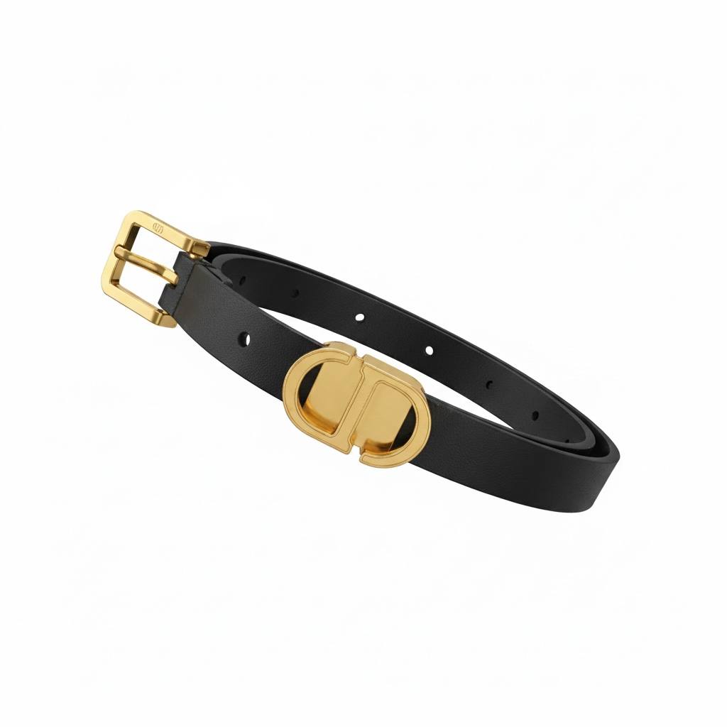 Dior Black Leather Belt with Gold CD Buckle ✨ Classic Luxury Women Waist Belt - MASTERPIECE