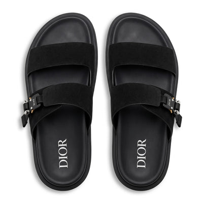 Dior Black Suede Double Strap Luxury Slides - MASTERPIECE