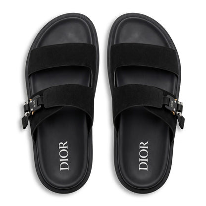Dior Black Suede Double Strap Luxury Slides - MASTERPIECE