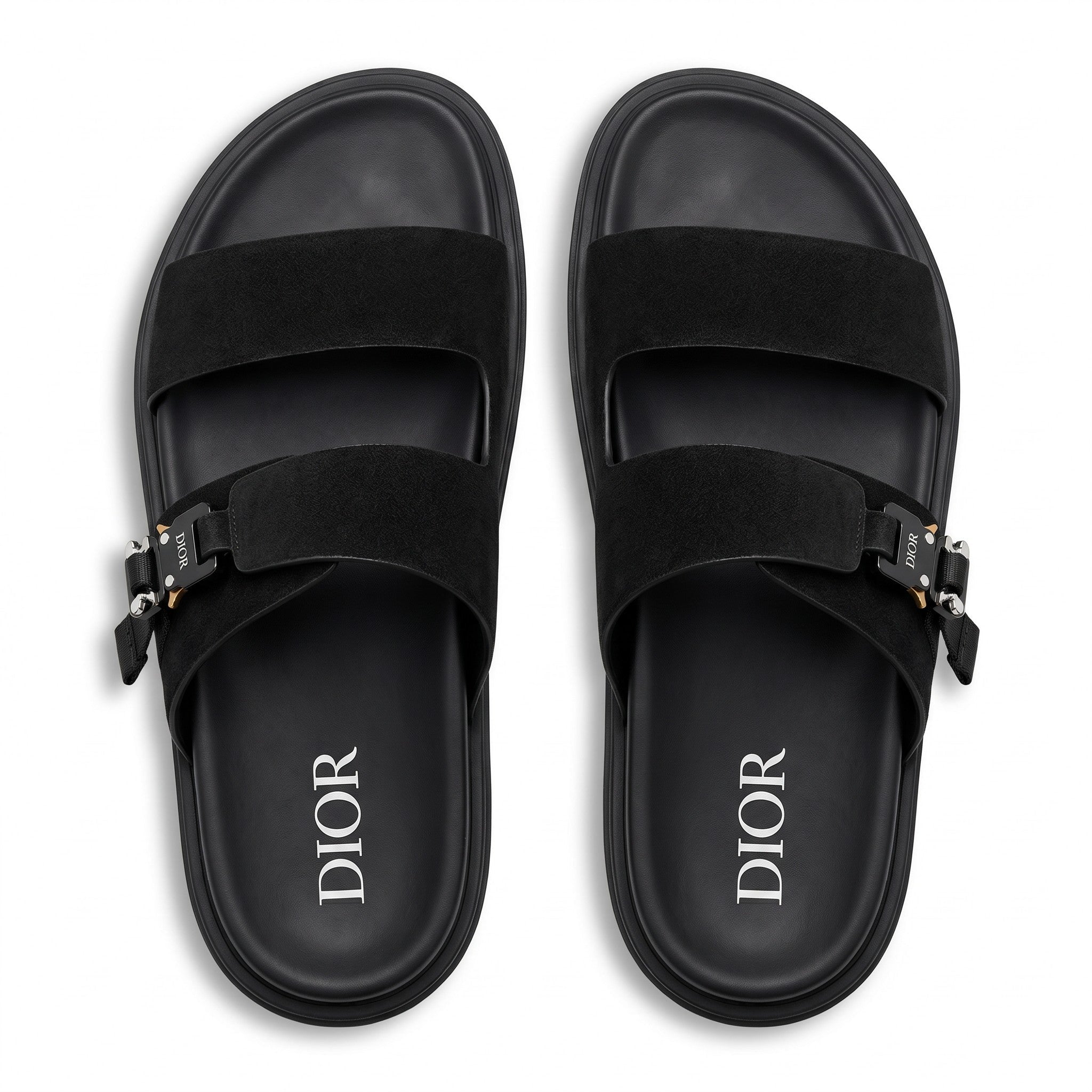 Dior Black Suede Double Strap Luxury Slides - MASTERPIECE