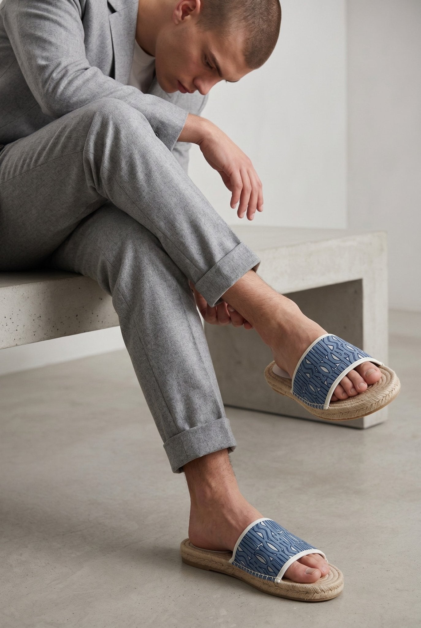 Dior Blue Oblique Rope Sole Slide Sandals - MASTERPIECE