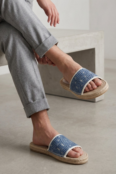 Dior Blue Oblique Rope Sole Slide Sandals