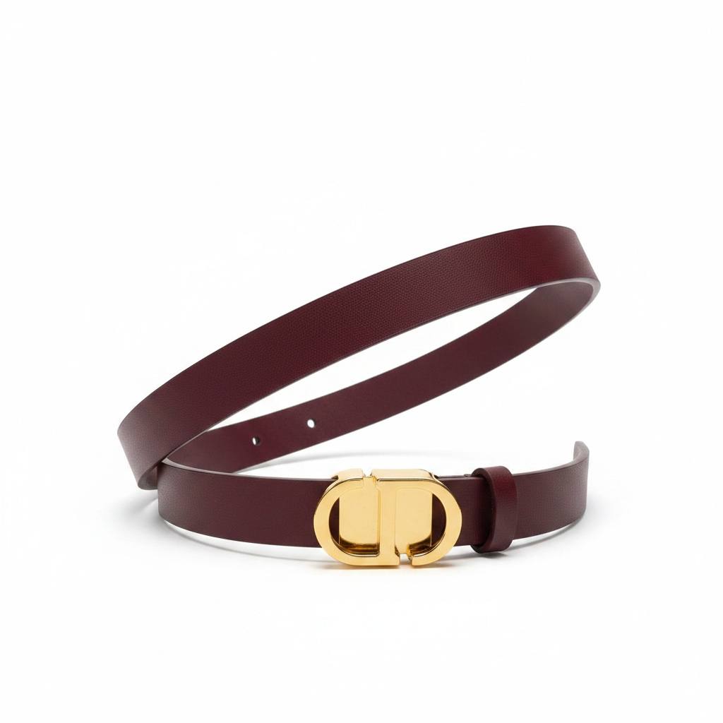 Dior Burgundy Leather Belt with Gold CD Buckle ✨ Elegant Luxury Women Belt - MASTERPIECE