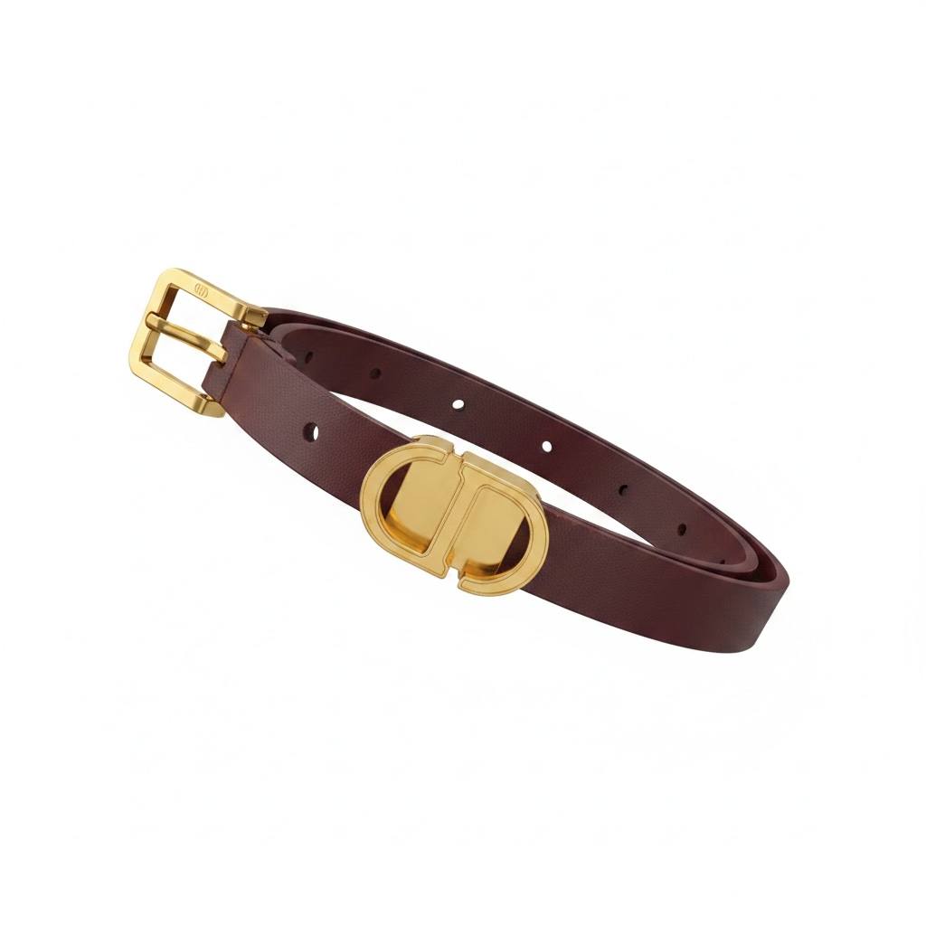 Dior Burgundy Leather Belt with Gold CD Buckle ✨ Elegant Luxury Women Belt - MASTERPIECE