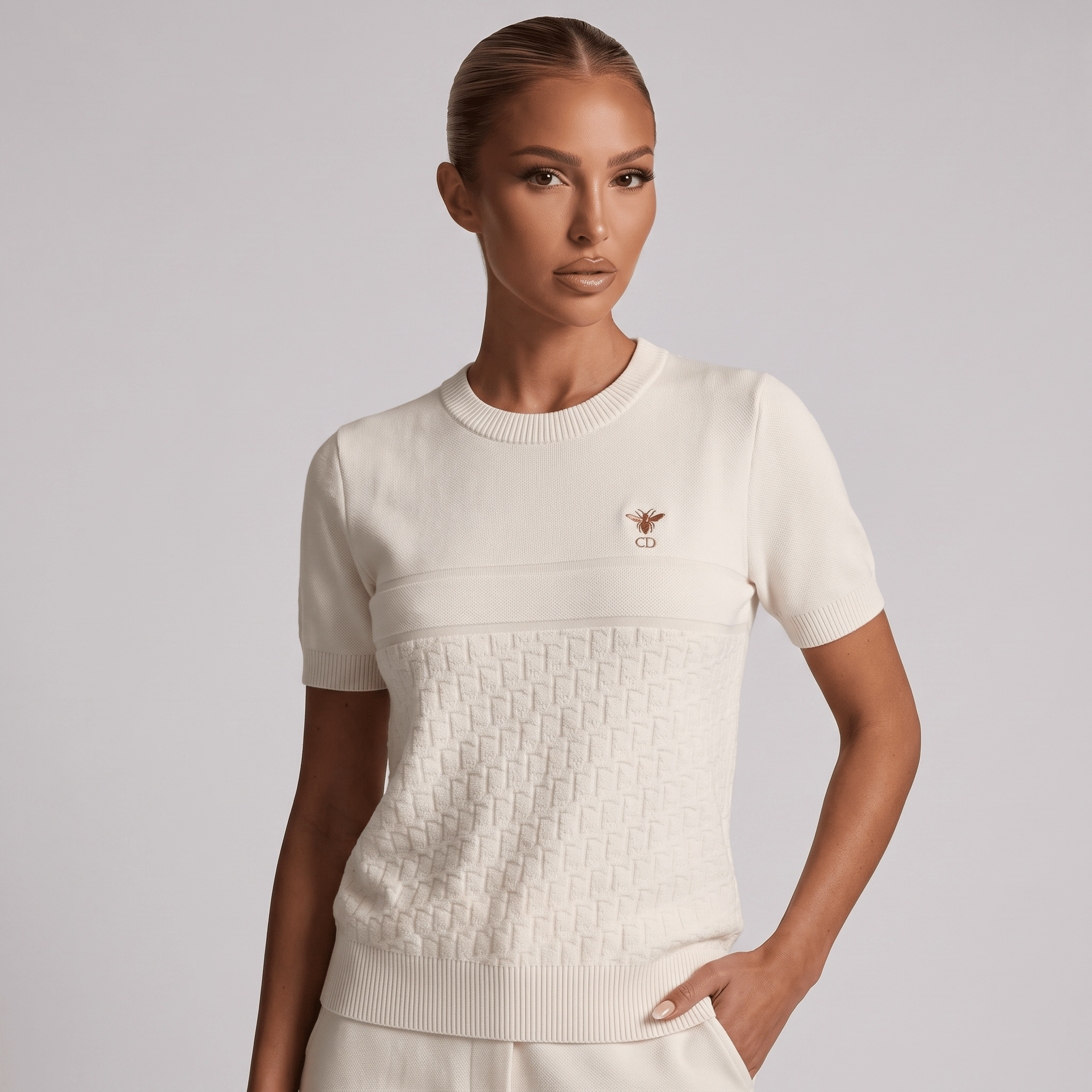 🤍 Dior CD Knit Short Sleeve Sweater – Ivory (one size) - MASTERPIECE