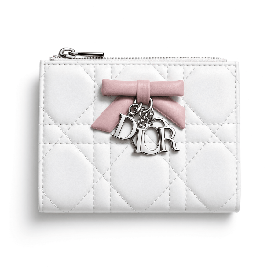 Dior Compact Wallet – White with Pink Bow