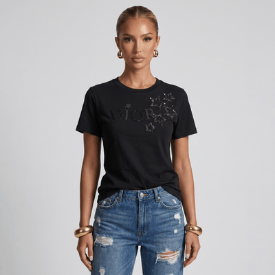 🖤 Dior Crystal Star Logo Cotton T-Shirt - MASTERPIECE