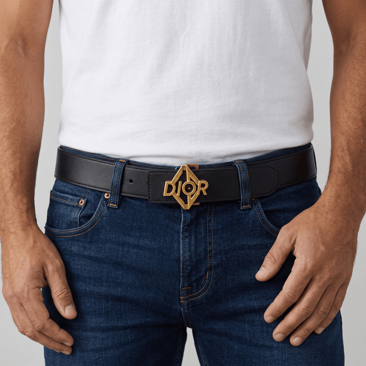 Dior Gold Logo Buckle Leather Belt 120 cm — Black