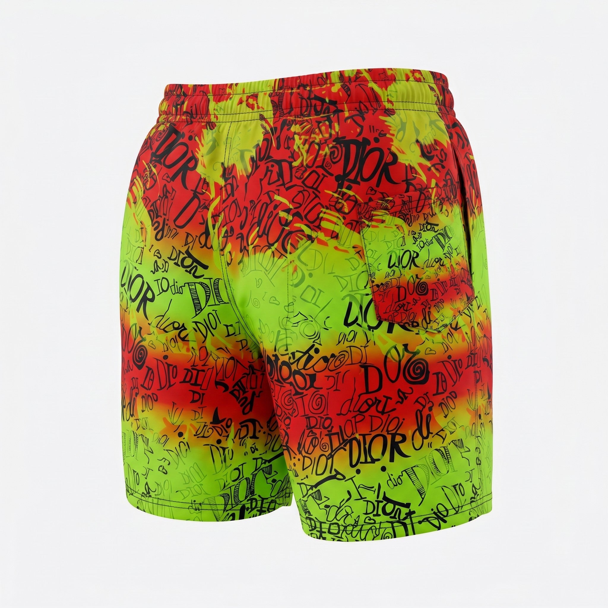 Dior Graffiti Splash Swim Shorts – Neon Yellow & Red 🎨🌴 - MASTERPIECE