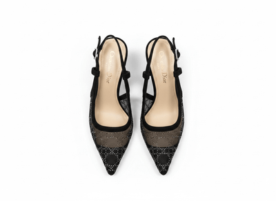 Dior-Inspired Crystal Mesh Slingback Heels ✨🖤 - MASTERPIECE