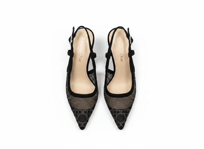 Dior-Inspired Crystal Mesh Slingback Heels ✨🖤 - MASTERPIECE