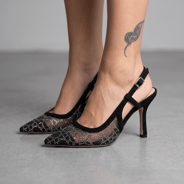 Dior-Inspired Crystal Mesh Slingback Heels ✨🖤