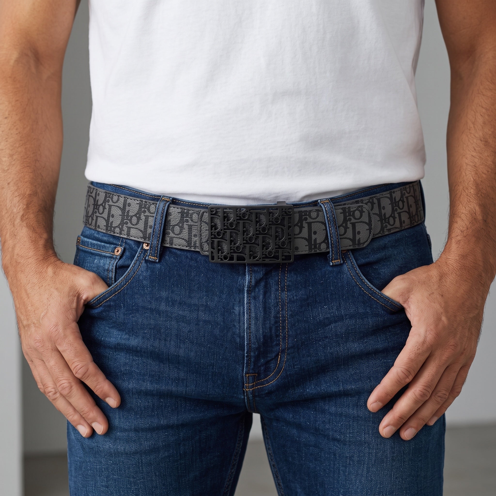 Dior Logo Belt – Grey Monogram Buckle 🖤 120 cm - MASTERPIECE