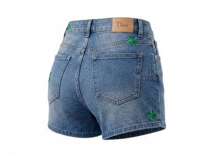 Dior Lucky Clover Embroidered Denim Shorts – Blue - MASTERPIECE