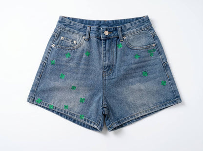 Dior Lucky Clover Embroidered Denim Shorts – Blue - MASTERPIECE