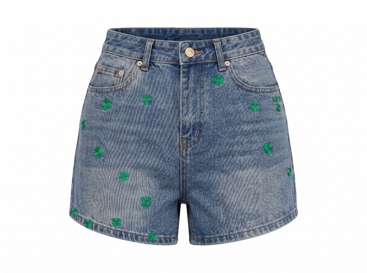 Dior Lucky Clover Embroidered Denim Shorts – Blue - MASTERPIECE