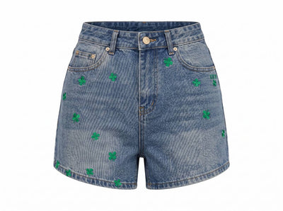 Dior Lucky Clover Embroidered Denim Shorts – Blue - MASTERPIECE