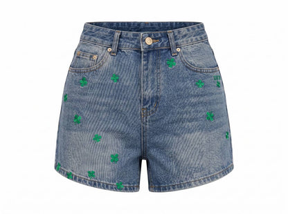 Dior Lucky Clover Embroidered Denim Shorts – Blue - MASTERPIECE