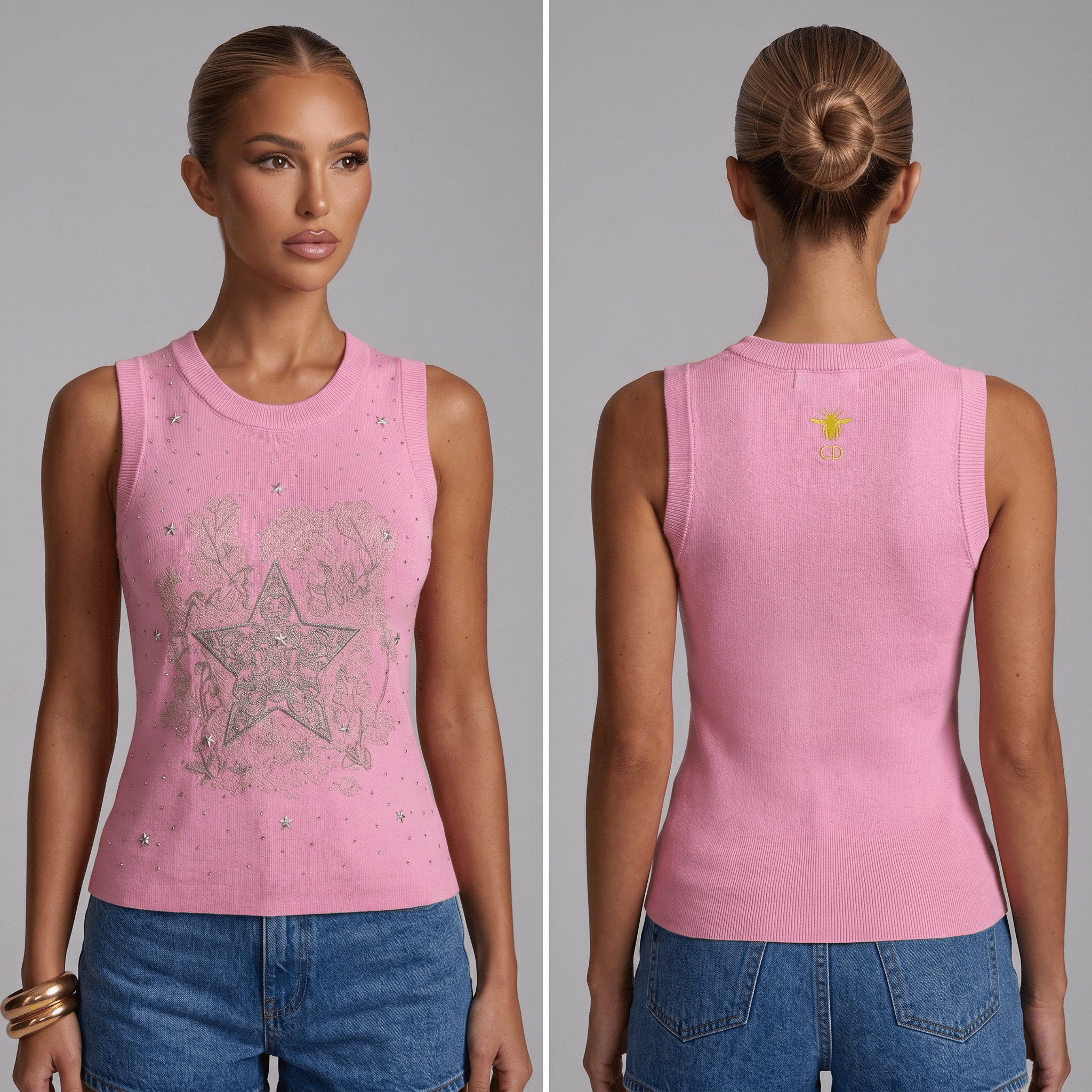 🩷 Dior Lucky Star Pink Sleeveless Knit Top ✨ - MASTERPIECE