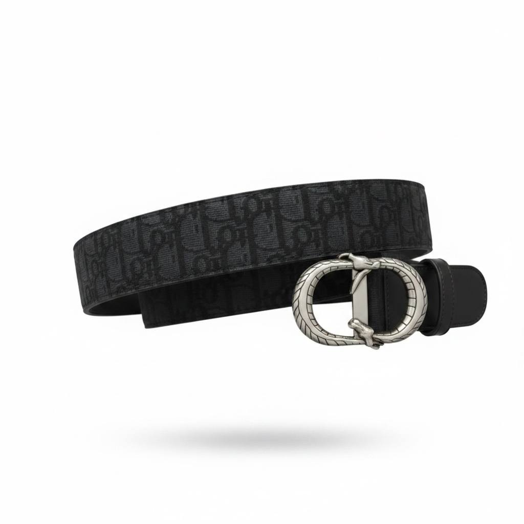 Dior Luxury Oblique Black Belt – Silver Signature Buckle 125CM 🖤✨ - MASTERPIECE