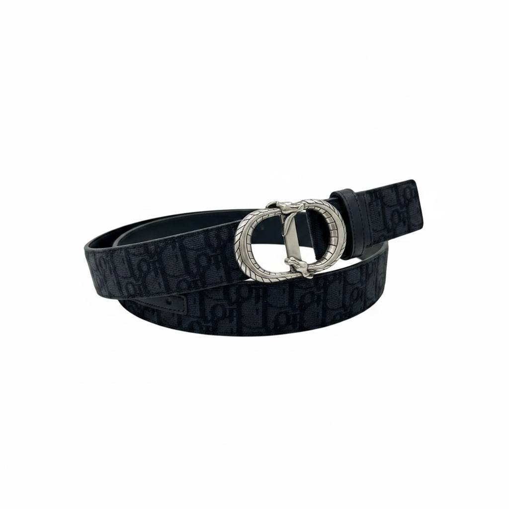 Dior Luxury Oblique Black Belt – Silver Signature Buckle 125CM 🖤✨ - MASTERPIECE