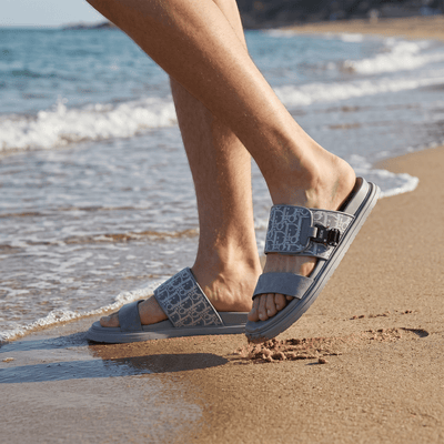Dior Oblique Grey Slide Sandals – Luxury Designer Summer Slippers ✨🩶 - MASTERPIECE