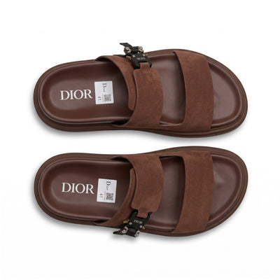 Dior Suede Double Strap Luxury Slides – Brown - MASTERPIECE