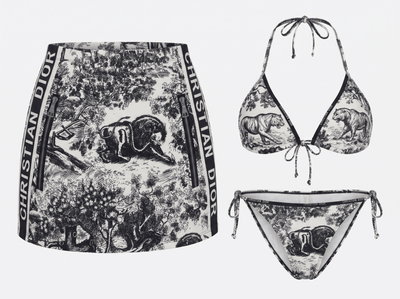 Dior Toile de Jouy Bikini Set with Matching Pareo Skirt – Black & White 🖤🤍🏖️ - MASTERPIECE