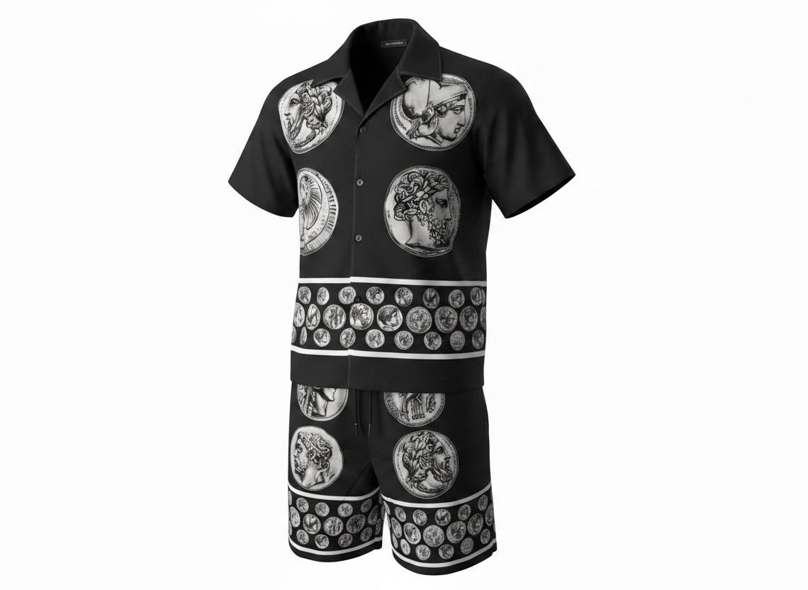 🖤 Dolce & Gabbana Baroque Coin Print Set – Luxury Statement Co - Ord 🩳👕🔥 - MASTERPIECE