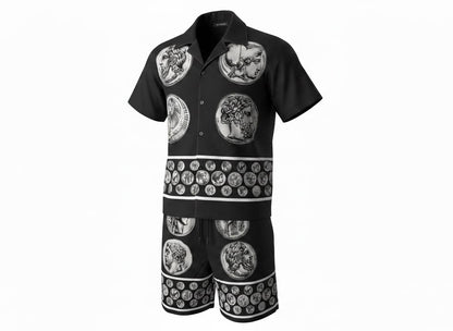 🖤 Dolce & Gabbana Baroque Coin Print Set – Luxury Statement Co - Ord 🩳👕🔥 - MASTERPIECE