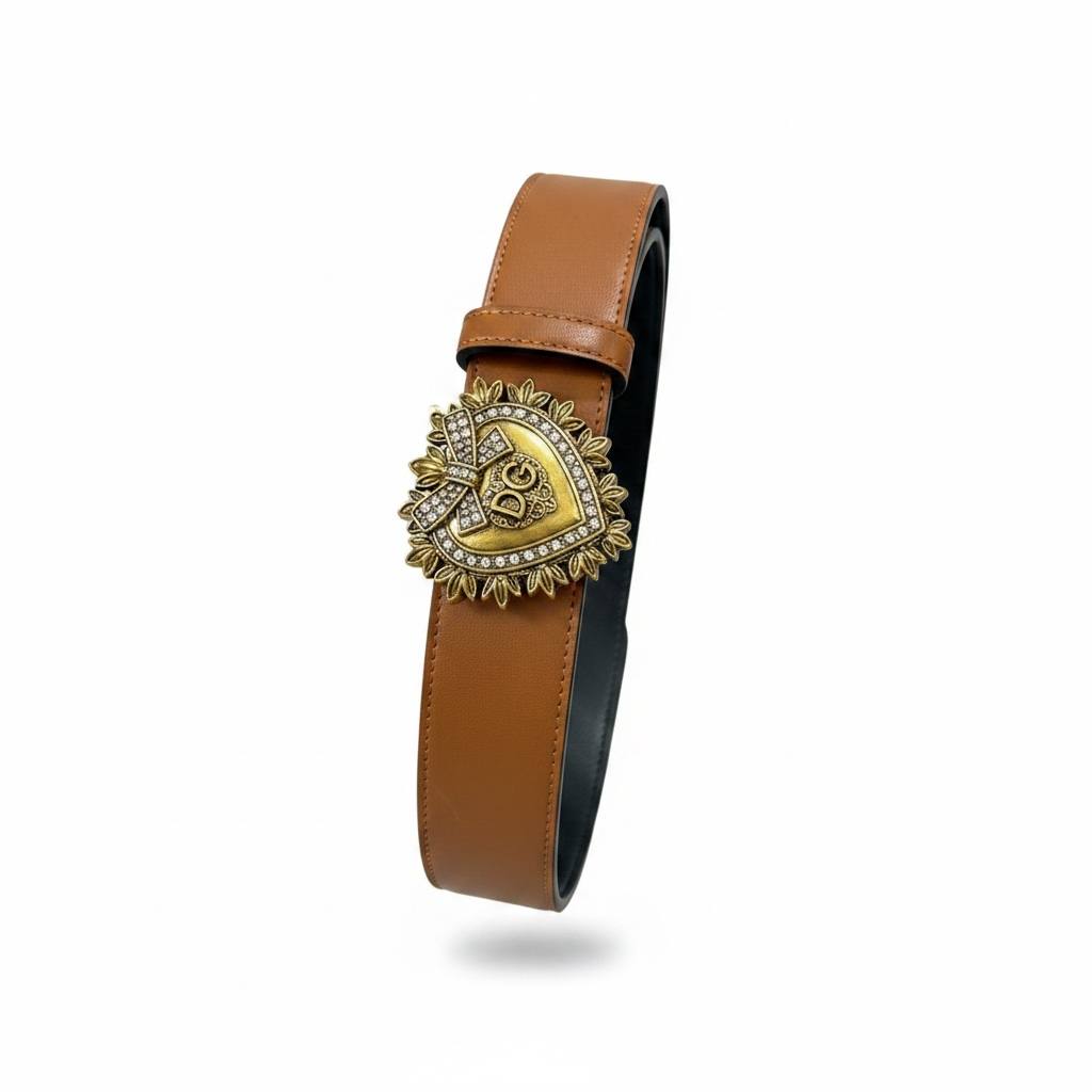Dolce & Gabbana Brown Leather Belt 110CM 🤎✨ Luxury Heart Buckle Designer Style Belt - MASTERPIECE