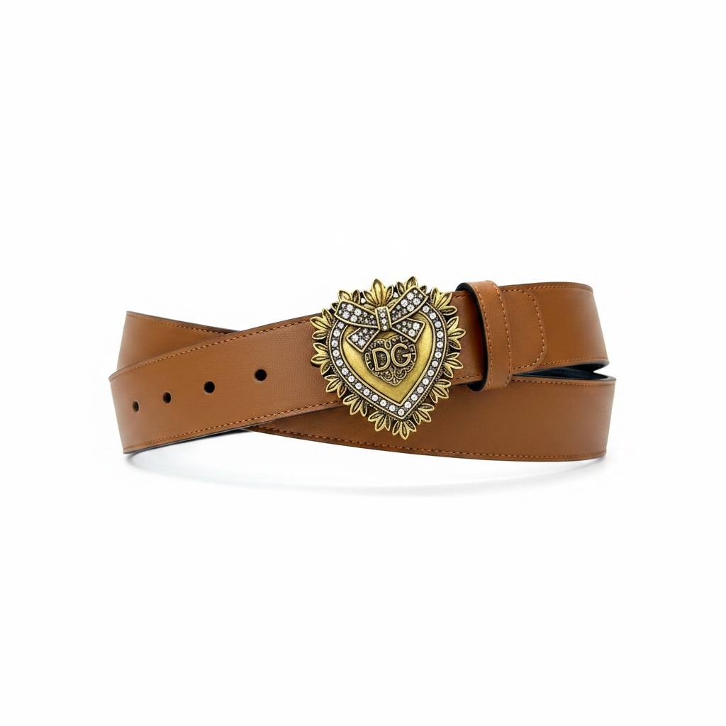 Dolce & Gabbana Brown Leather Belt 110CM 🤎✨ Luxury Heart Buckle Designer Style Belt - MASTERPIECE