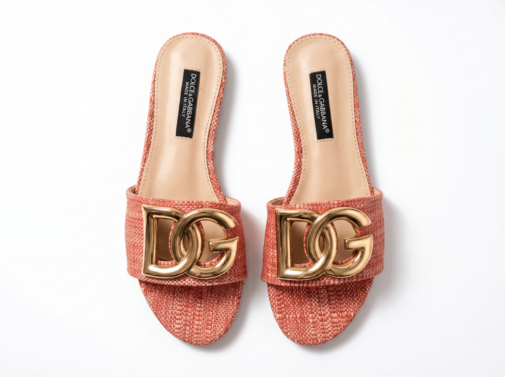 Dolce & Gabbana DG Raffia Slide Sandals – Blush Pink 🌸✨ - MASTERPIECE