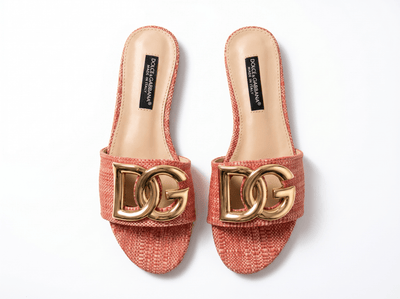 Dolce & Gabbana DG Raffia Slide Sandals – Blush Pink 🌸✨ - MASTERPIECE