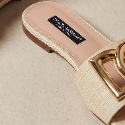 Dolce & Gabbana DG Raffia Slide Sandals – Natural Beige 🤍✨ - MASTERPIECE