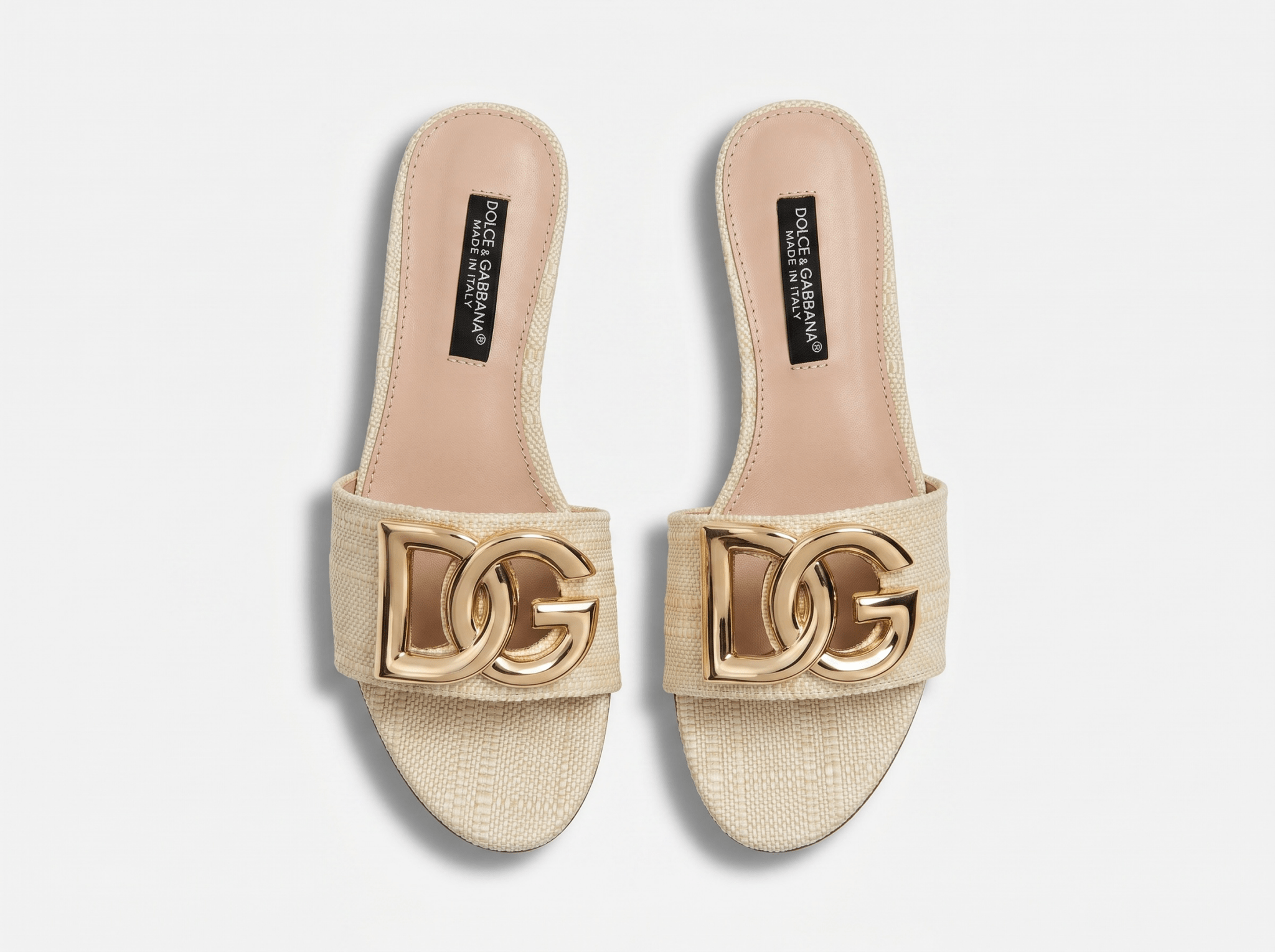Dolce & Gabbana DG Raffia Slide Sandals – Natural Beige 🤍✨ - MASTERPIECE